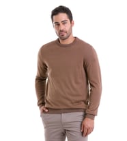 Hatemoğlu Kahverengi Regular Fit %100 Pamuk Bisiklet Yaka Triko Kazak
