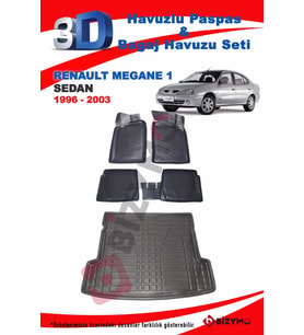 Renault Megane 1 Sedan 1996-2003 3D Havuzlu Paspas ve Bagaj Havuzu (Siyah)