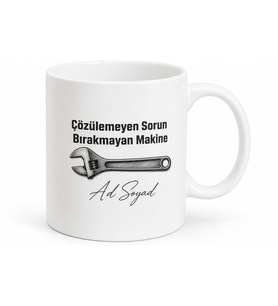 İngiliz Anahtarı Çizimli Çözülemeyen Sorun Bırakmayan Makine Kupa Bardak Hediye