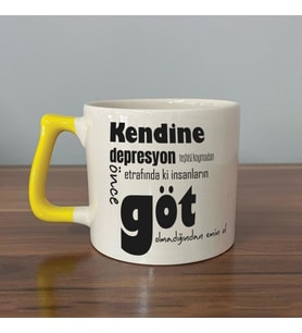 Kendine Depresyon Teşhisi Koymadan Önce Baskılı Sarı Kulplu D Kupa