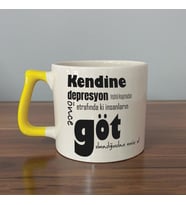 Kendine Depresyon Teşhisi Koymadan Önce Baskılı Sarı Kulplu D Kupa