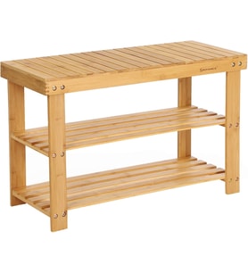 Ayakkabı Rafı, Ayakkabı Dolabı, Oturma Banklı, Bambu, 3 Raf Zeminli, 70 x 28 x 45 cm, Koridor, Banyo, Oturma Odası ve Antre İçin Ideal Lbs04N