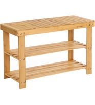 Ayakkabı Rafı, Ayakkabı Dolabı, Oturma Banklı, Bambu, 3 Raf Zeminli, 70 x 28 x 45 cm, Koridor, Banyo, Oturma Odası ve Antre İçin Ideal Lbs04N