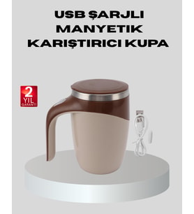 Manyetik Karıştırıcı Kupa USB Şarjlı Otomatik Karıştırma Çift Katmanlı