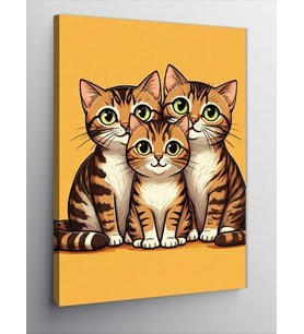 Kanvas Tablo Yan Yana Üç Kedi