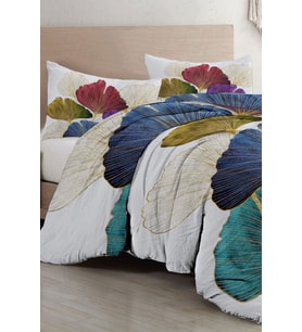 Çift Kişilik ( Lastikli Çarşaflı ) %100 Pamuk Saten Nevresim Takımı Colorfull Leaves