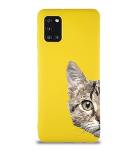 Samsung Galaxy A31 Soft Premier Kapak Catface Tasarımlı Silikon Kılıf - Sarı (Şeffaf)