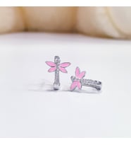 925 ayar gümüş mineli pembe kanatlı yusufçuk model gümüş çocuk küpesi (Pembe Gümüş)