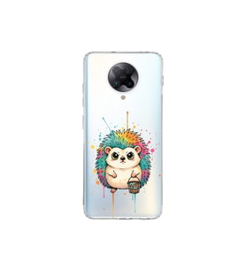 Poco F2 Pro ile Uyumlu Splash Kirpi Tasarımlı Şeffaf Silikon Kılıf