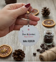 Kişiye Özel Fen Bilimleri Öğretmeni Anahtarlık Öğretmenler Günü Hediyesi (Bej)