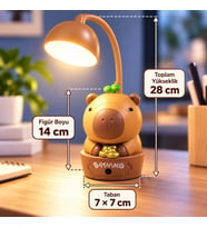 Kapibara Kalemtraşlı Şarjlı LED Masa Lambası, 2 Farklı Işık Modlu, 250 mAh Bataryalı, Esnek Boyunlu, Gizli Kalemtraşlı, Çocuk Odası ve Masaüstü İçin Dekoratif Gece Lambası, KML94