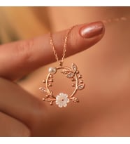 925 Ayar Gümüş Sedef ve İncili Manolya Çiçeği Kolye
