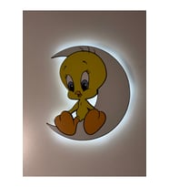 Ahşap Tweety Çocuk Odası Gece Lambası, 30x32 cm, dekoratif tasarım (Krem)