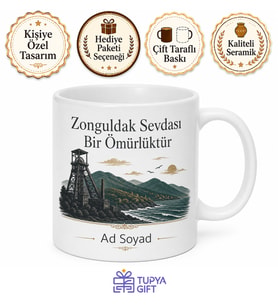 Zonguldak Memleket Temalı Kişiye Özel Baskılı Kupa Bardak Hediye