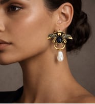 VIP İnci Detaylı Arı Modeli Küpe (Altın)
