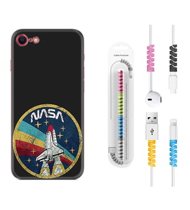 Apple iPhone 5 6 7 8 Plus Se XR Kılıf Kablo Koruma Spiral Silikon Nasa 1326