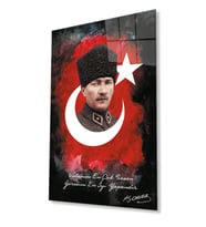 Vatanını En Çok Seven Görevini En İyi Yapandır Atatürk Türk Bayrağı Cam Tablo,  (Kırmızı)