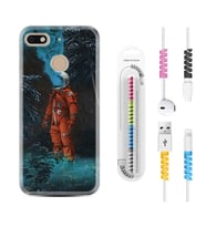 General Mobile GM8 Go GM9 GM20 Pro Plus Kılıf Kablo Koruma Spiral Silikon Astronot Smoke 1769