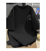 Baskılı Oversize Bisiklet Yaka T-shirt - Siyah