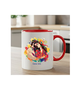 Kürtçe Cana Min Yazılı Mem u Zin Tasarımlı Kırmızı Renkli Kupa Bardağı - Cana Min Kupa Bardak (Beyaz)