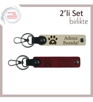 Veteriner Hekime Anlamlı ve Şık Teşekkür, Kalpli Pati Temalı Deri Anahtarlık Seti, Sütlü Kahve-Bordo