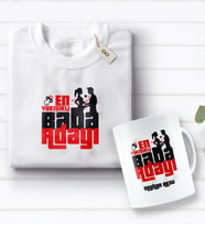 BK Gift Kişiye Özel En Yakışıklı Baba Adayı Tasarımlı Beyaz Tişört ve Kupa Seti-1 (Model 1)