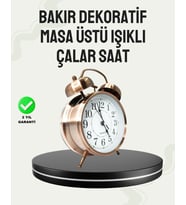 Nostaljik Büyük Boy Metal Masa Saati Bronz Kaplama ve Yüksek Sesli Alarm