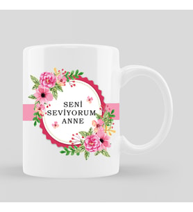 Anneler Gününe Özel Çiçek Motifli Beyaz Kupa Bardak Kişiye Özel İsimli