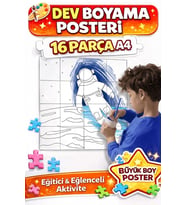 Dev Boyama Posteri Uzay Temalı 16 Parça A4  Çocuk Eğitici Aktivite Boyama Seti Büyük Boy Poster
