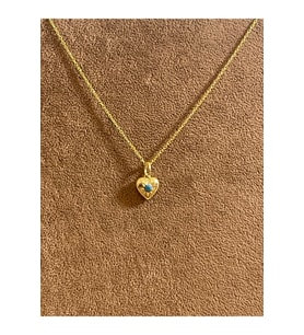 925 Ayar Gümüş Gold Renk Firuze Taşlı Zincirli Kalp Model Kolye