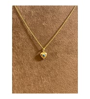 925 Ayar Gümüş Gold Renk Firuze Taşlı Zincirli Kalp Model Kolye