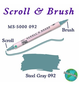Zig Scroll & Brush Çift Çizgi ve Fırça Uçlu Kaligrafi ve Gölgeleme Kalemi 092 Steel Gray 