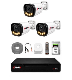 FURY 3 Kameralı Güvenlik Kamera Seti 4 Warm LED Gece Renkli Görüş 320 GB HDD