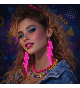 80’ler 90&amp;#39;lar Retro Neon Pembe Şimşek Küpe 10 cm