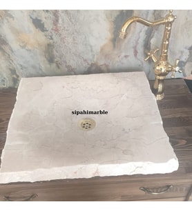 Bej Mermer Kare Tasarım Lavabo (Bej-Bej-Bej)