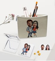 BK Gift Kişiye Özel Sevgililer Karikatürlü Keten Makyaj Çantası ve Ayna Seti, Sevgiliye Hediye, Sevgililer Günü Hediyesi, Doğum Günü Hediyesi-2
