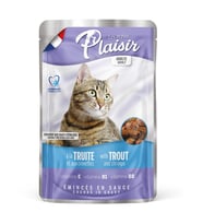 Plaisir 100Gr Pouch Trout and Shrimps Alabalık Karides Etli 1Adet Kedi Maması (Mavi)