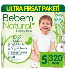 Bebem Natural Bebek Bezi Ultra Fırsat Paketi 5 Beden 80x4 320 Adet