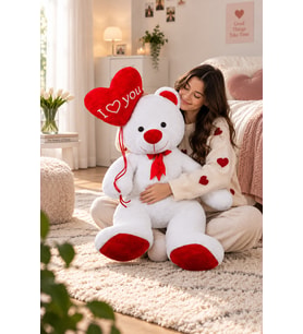 110 cm Kalp Balonlu Aşık Bobo (Beyaz)