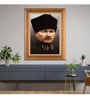 Altın Varaklı Çerçeveli Paspartulu Atatürk Tablo DC1070 (Gold)