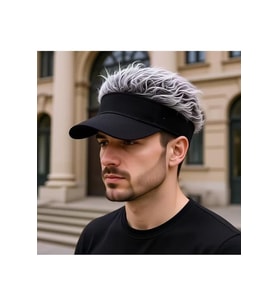 Valkyrie Peruk Görünümlü Saçlı Şapka Unisex Vizör Şapka Gri Saçlı Ayarlanabilir Komik Saç Şapkası Güneşlik