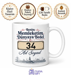 Benim Memleketim Dünyaya Bedel Plaka Yazılabilir Kişiye Özel Kupa Bardak Hediye