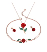 925 Ayar Gümüş Zirkon Taşlı Gül Tasarım Kolye Küpe Bileklik Seti (Rose)