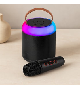 Yuvarlak Bluetooth Kablosuz Karaoke Hoparlör - Mikrofonlu, USB Şarjlı, Işıklı