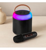 Yuvarlak Bluetooth Kablosuz Karaoke Hoparlör - Mikrofonlu, USB Şarjlı, Işıklı