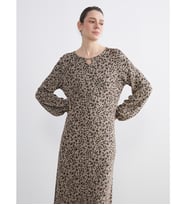 LCW Grace Bej Bisiklet Yaka Leopar Desenli Elbise
