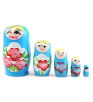 Ahşap Matruşka Bebek Beşli Set Mavi