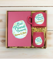 BK Gift Kişiye Özel İsimli DTF Best Friend Temalı Leylak Defter & Kahve Fincanı & Mum Hediye Seti-2, Arkadaşa Hediye, Doğum Günü Hediyesi