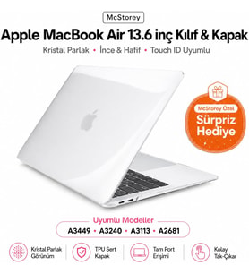 MacBook Air 13.6 inç M2 M3 M4 M5 Uyumlu Sert Kılıf Ultra Şeffaf Hard Case – A2681 A3113 A3240 A3449 Tam Uyum İnce Hafif Koruma Şeffaf