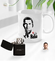 BK Gift Kişiye Özel Babalar Günü Hediyesi Godfather Baba Tasarımlı Kupa Bardak ve Benzinli Çakmak Seti-1 (Model 1)
